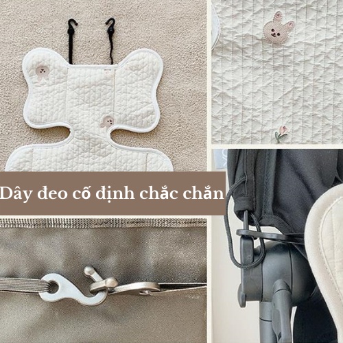 Miếng Lót Xe Đẩy Hoạ Tiết Gấu Thêu Chất Cotton Mềm Cho Bé