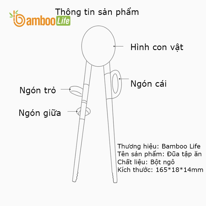 Đũa tập ăn cho bé xỏ ngón Bamboo Life BL099 bột ngô giúp bé tập gắp, chống trơn trượt