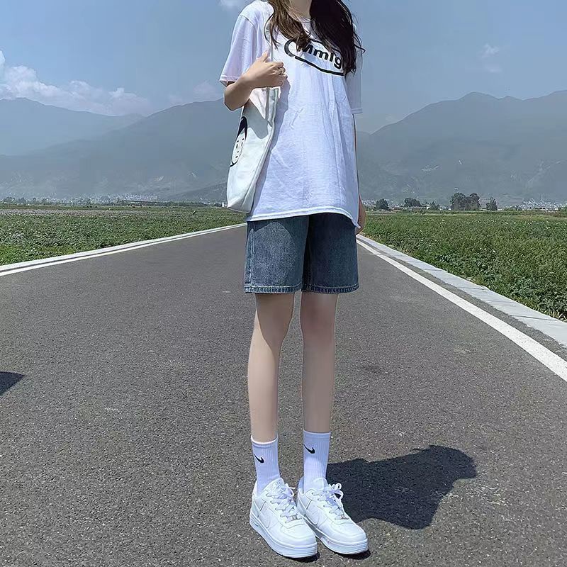 Quần Short Denim Lưng Cao Ống Rộng Thời Trang Mùa Hè Mới 2022 Dành Cho Nữ