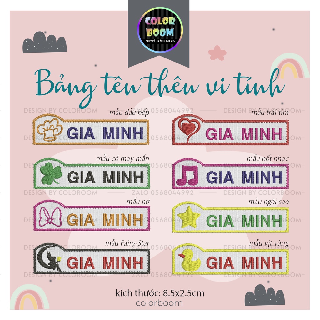 Thêu Tên Bé - Thêu Phù Hiệu - Thêu Vi Tính -  dùng để ủi -may vào áo, quần, cặp, balo