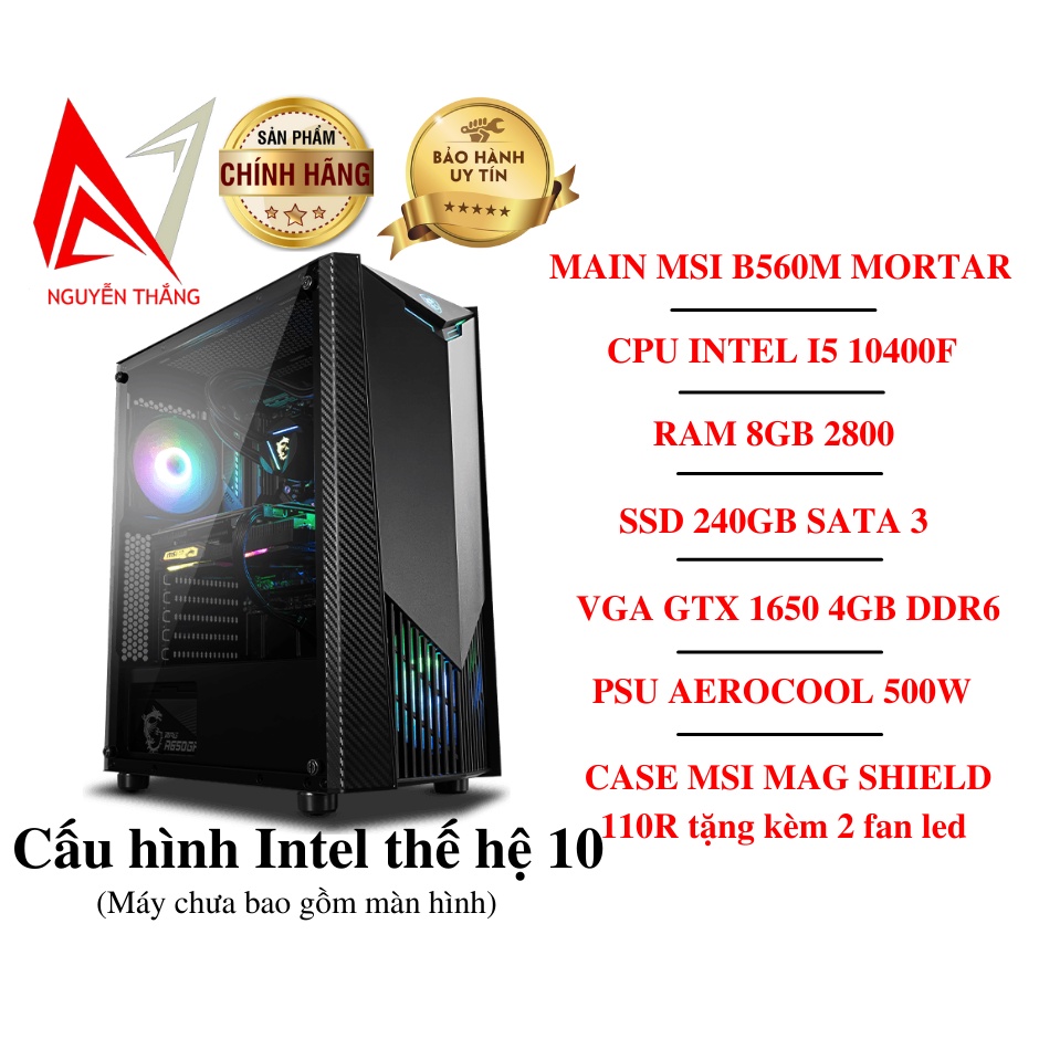 Thùng PC GAMING MSI SHIELD I5 10TH (B560M - I5 10400F - RAM 8GB - VGA GTX1650 4G )