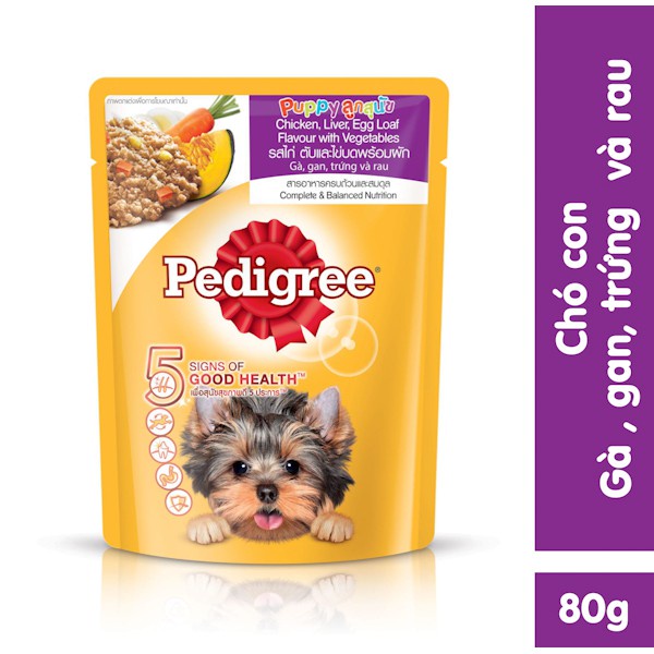 Thức ăn cho chó con dạng sốt Pedigree vị gà, gan, trứng và rau 80g