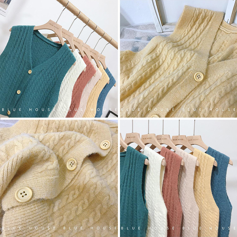 Áo Khoác Đen Lan Dệt Kim Cổ Chữ V Màu Trơn Phong Cách Retro Hàn Quốc Dành Cho Nữ | BigBuy360 - bigbuy360.vn