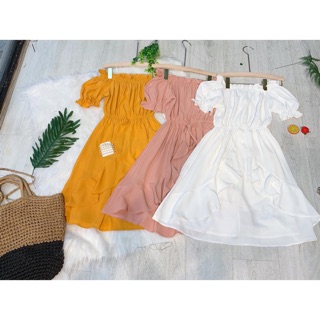 Đầm trễ vai 3 màu - váy tiểu thư hàn quốc ( hình shop tự chụp/sẵn )