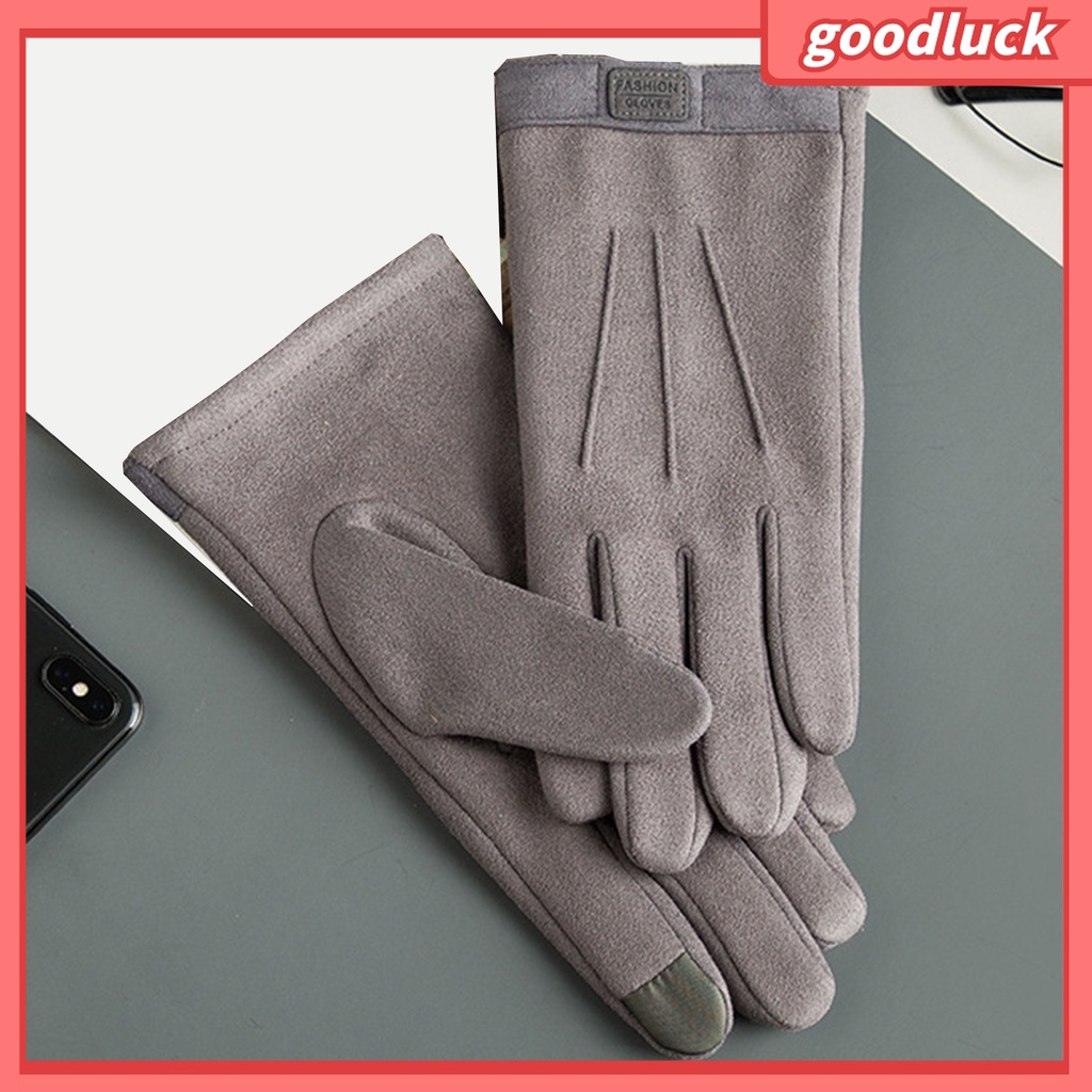 1 Đôi Găng Tay Da Lộn Lót Lông Giữ Ấm Có Thể Chạm Màn Hình Cảm Ứng Dành Cho Nam