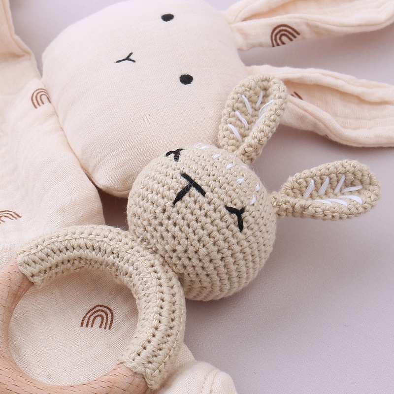 Set 5 Món Đồ Chơi Lục Lạc Đan Len Mặt Khăn Lau Mặt Cho Bé Sơ Sinh