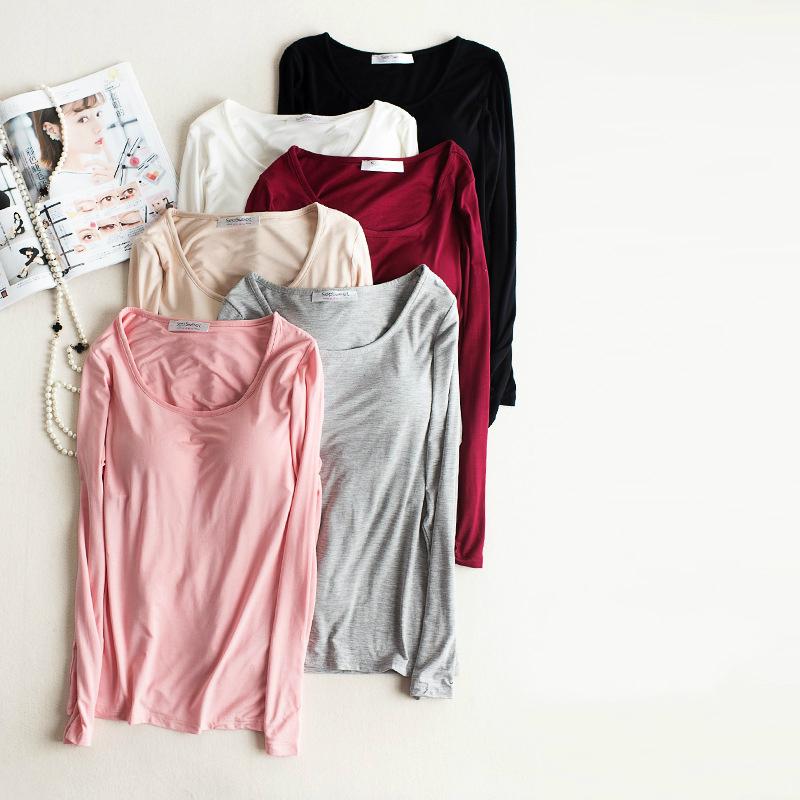 Áo thun tay dài có đệm lót thoáng khí 6 màu thời trang cho nữ lựa chọn
