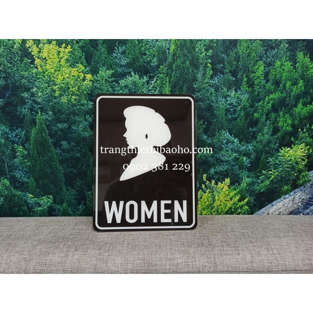 Biển báo mica WC, nhà vệ sinh nam nữ kích thước 15 x 20cm màu đen - hình thật