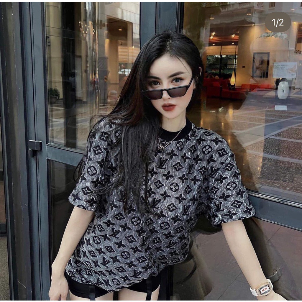 Áo Phông Nam Lv Họa Tiết Dập Vân Trẻ Trung Cao Cấp - Áo Thun Nam Nữ Lv Chất Cotton Thoáng Mát Mềm Mịn DT STORE MENWEAR