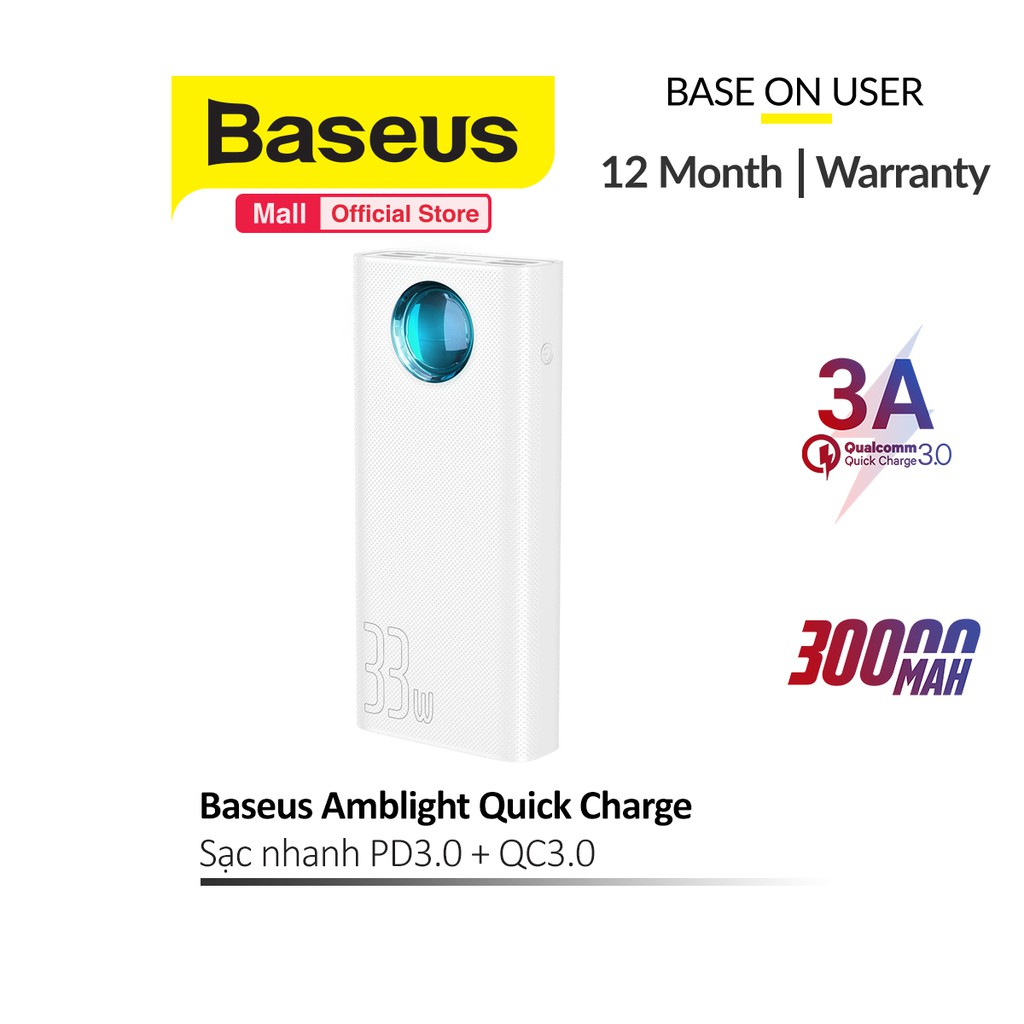 Pin sạc dự phòng Baseus Amblight Quick Charge 30000mAh PD3.0 + QC3.0 hỗ trợ sạc nhanh đến 33W dành cho Macbook