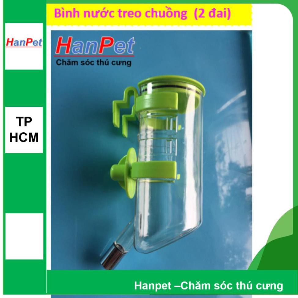 Hanpet.GV- Bình uống nước tự động treo chuồng thú cưng (loại 350ml- 2 đai treo) màu ngẫu nhiên