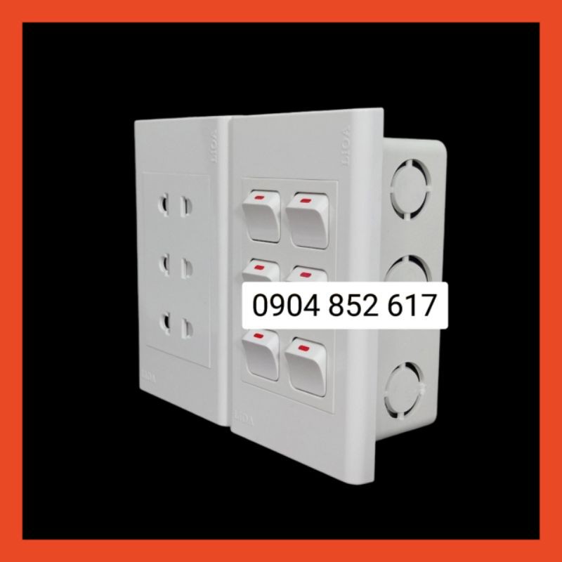 Combo ổ cắm điện ba 2 chấu LiOA 16A 3520W + 6 công tắc điện - Lắp âm tường