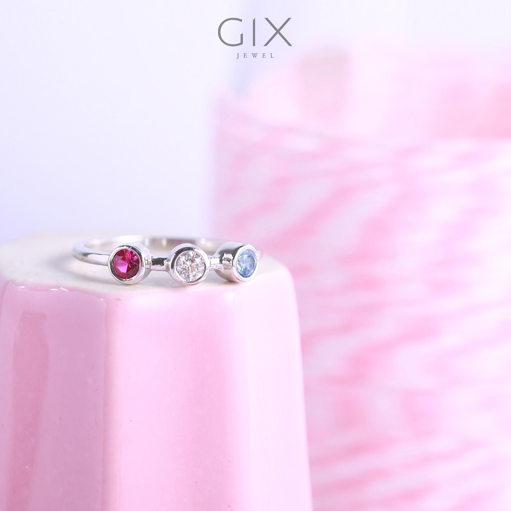 Nhẫn bạc nữ mạ vàng đính ba viên đá rời Gix Jewel SPGN45