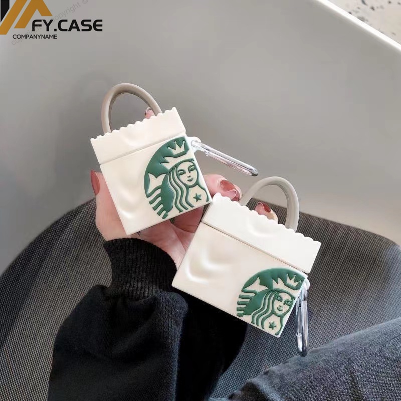 Vỏ Bảo Vệ Hộp Sạc Tai Nghe Bluetooth Không Dây AirPods 1 2 3 Pro Bằng Silicon Mềm Chống Sốc Hình Starbucks