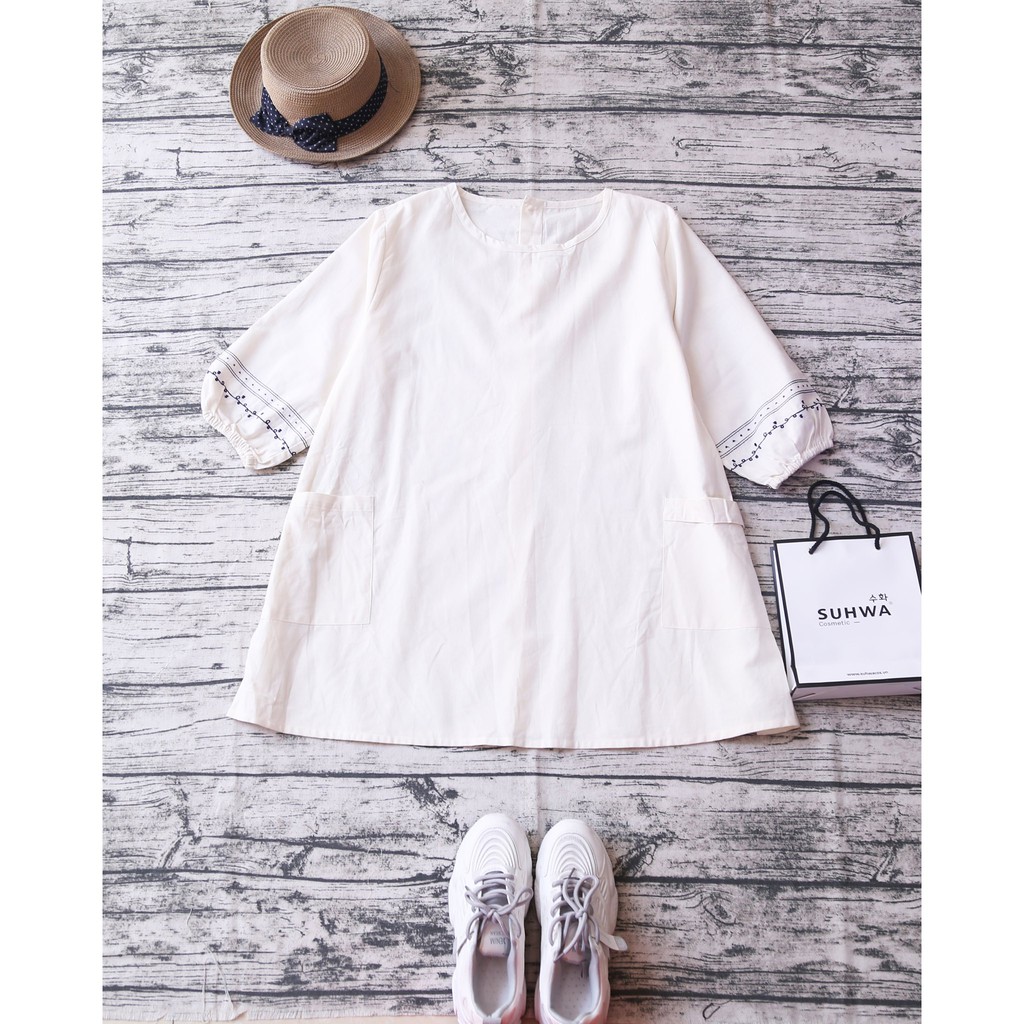 ÁO VÁY TAY BỒNG THÊU HOA