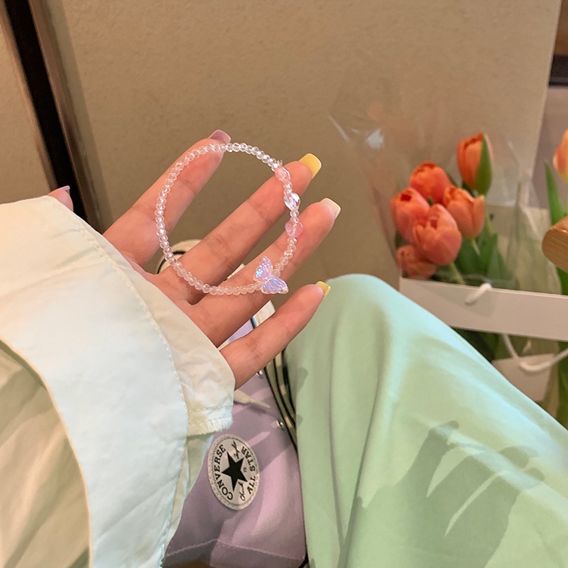 Vòng Tay Chuỗi Hạt Pha Lê Hình Bướm Nhiều Màu Sắc Độ Cảm Giác Cao Thời Trang Mùa Hè Cho Nữ