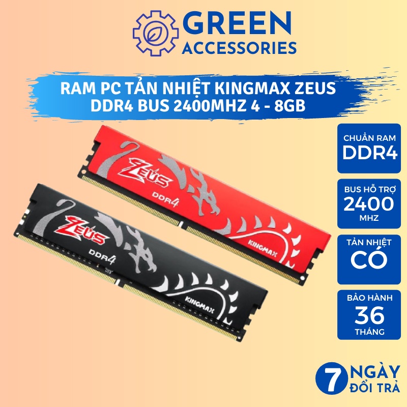 RAM MÁY TÍNH BÀN. DDR4 PC 4G/2400 8G/2400 8G/2666 8G/3000 KINGMAX ZEUS Dragon Tản nhiệt Renew. VI TÍNH QUỐC DUY