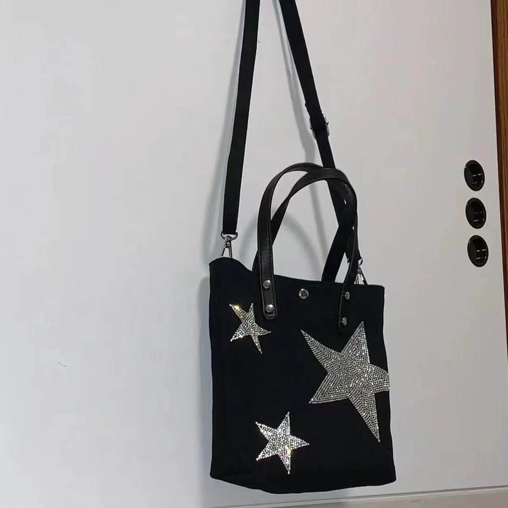 Túi Xách Đeo Vai Vải Bạt Đính Ngôi Sao Năm Cánh Nhiều Màu Sáng Kiểu Retro