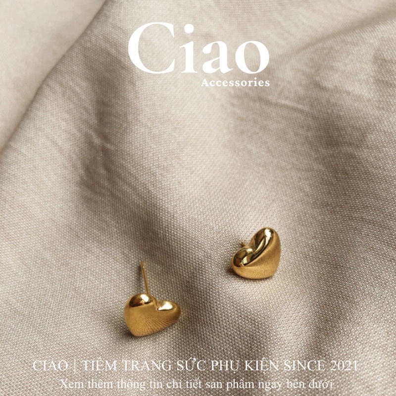 Khuyên tai/ Bông tai titan không gỉ thiết kế hình tim nhỏ đơn giản trendy Heart Ciao