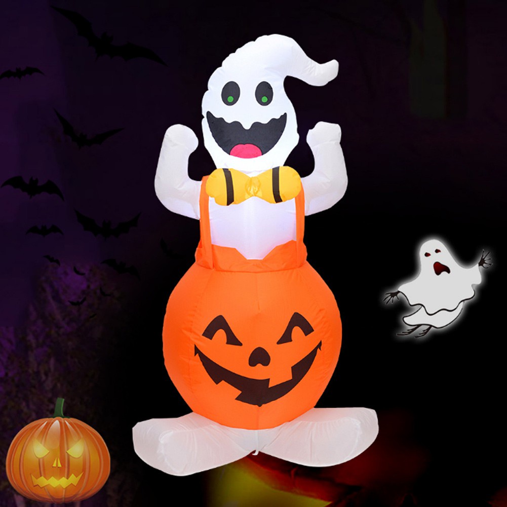 【COD】 Halloween Inflatable Blow up Ghost Pumpkin with LED Light 1.2m for Outdoor Yard Decor