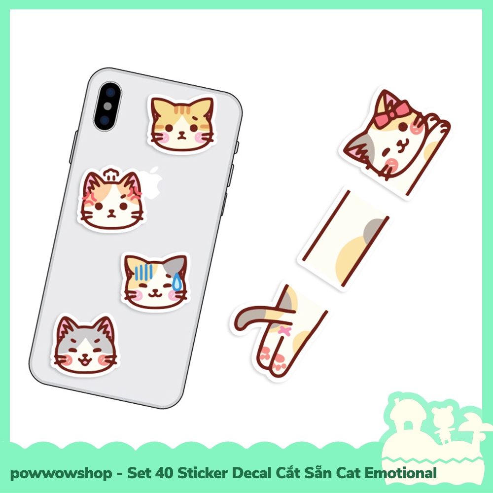 [Sẵn VN - Hỏa Tốc] Set 40 Sticker Mini Decal Dán Trang Trí Vật Dụng Mẫu Cute Cat Emotional