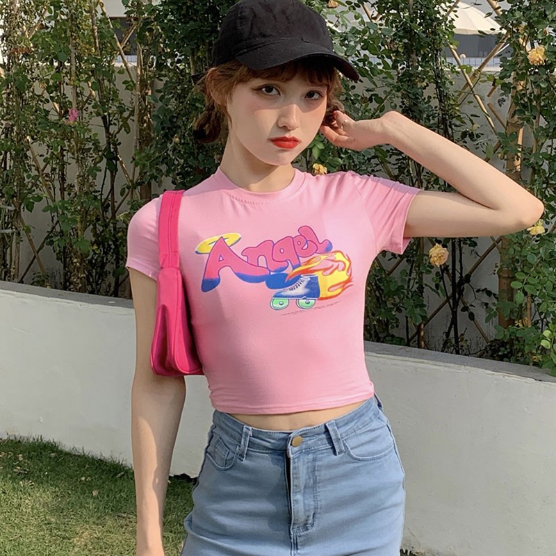 Áo Thun Ngắn Tay In Họa Tiết Xinh Xắn Theo Phong Cách Hàn Quốc