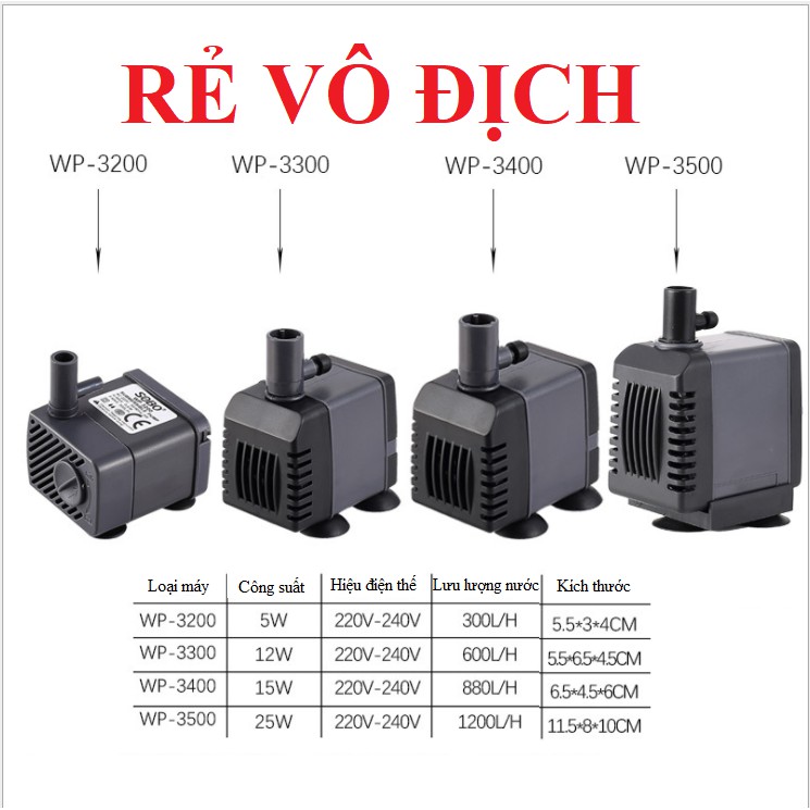Máy bơm hút nước lọc hồ cá cảnh, bể cá thủy sinh SOBO WP3200 3300 3400 3500