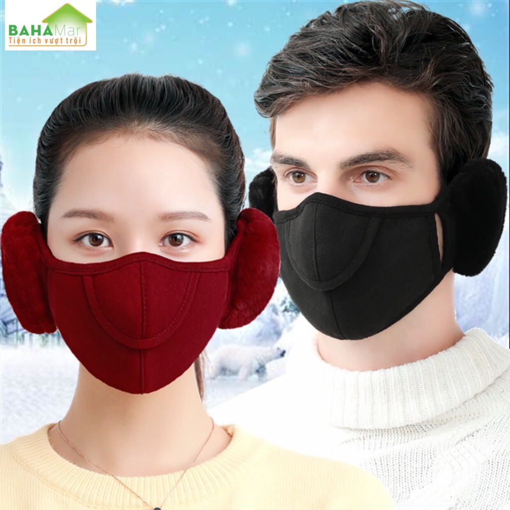 KHẨU TRANG TAI GẤU 2 TRONG 1 "BAHAMAR" kết hợp giữa khẩu trang và che tai mang ấm áp trong mùa Đông. phần nắp mở mũi thở