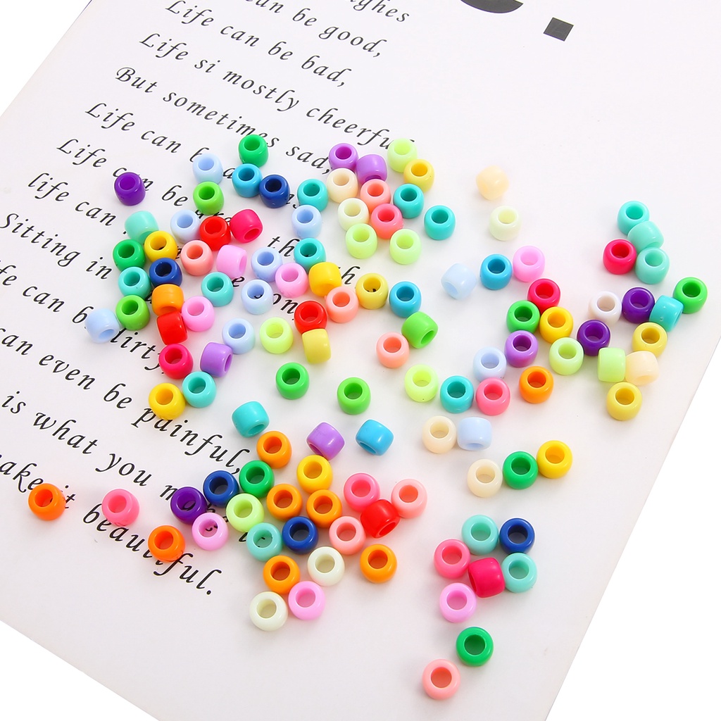 100pcs 9mm x6mm Acrylic Solid Color Round Beads Plastic Solid Color Beads Jewelry Making DIY Handmade Bracelet Loose Beads Large Hole Round Beads