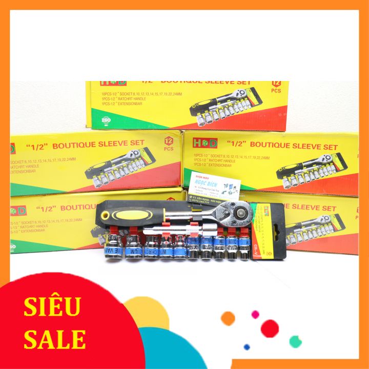 [RẺ VÔ ĐỊCH] Bộ Tuýp Khẩu 12 Chi Tiết ½” Cần Tự Động Cán Bọc Kèm Nỗi Khẩu HD