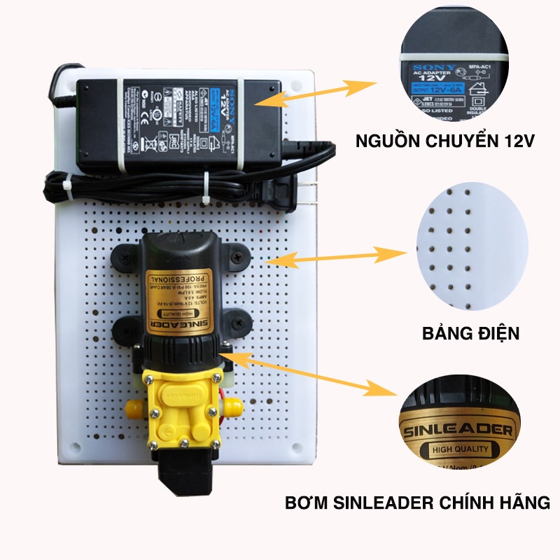 Trọn bộ máy bơm tăng áp 12v Sinleader mini phun tưới đa dụng ráp sẵn bảng điển bảo hành 1 đổi 1 - MHL