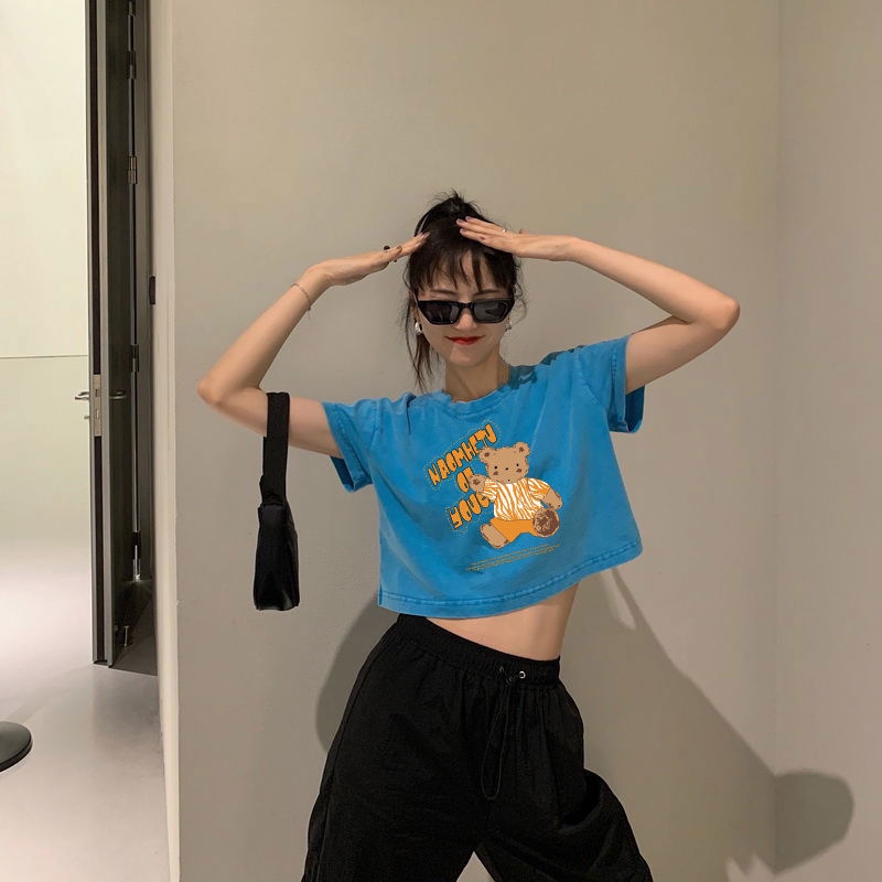 Áo Thun Tay Ngắn In Hình Gấu Vải Cotton Thời Trang Trẻ Trung