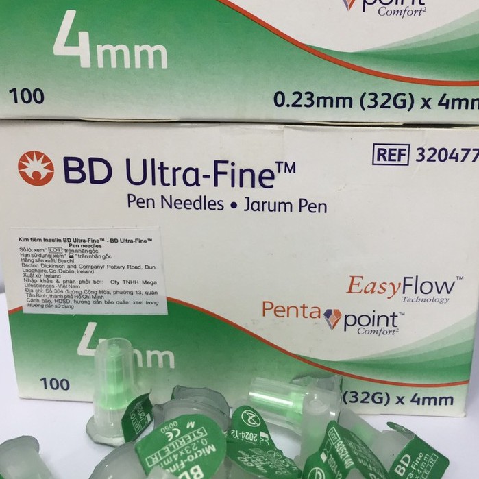 Đầu kim tiêm Insulin BD 4mm, chuyên dùng cho các bút tiêm Insulin. Hàng chính hãng.