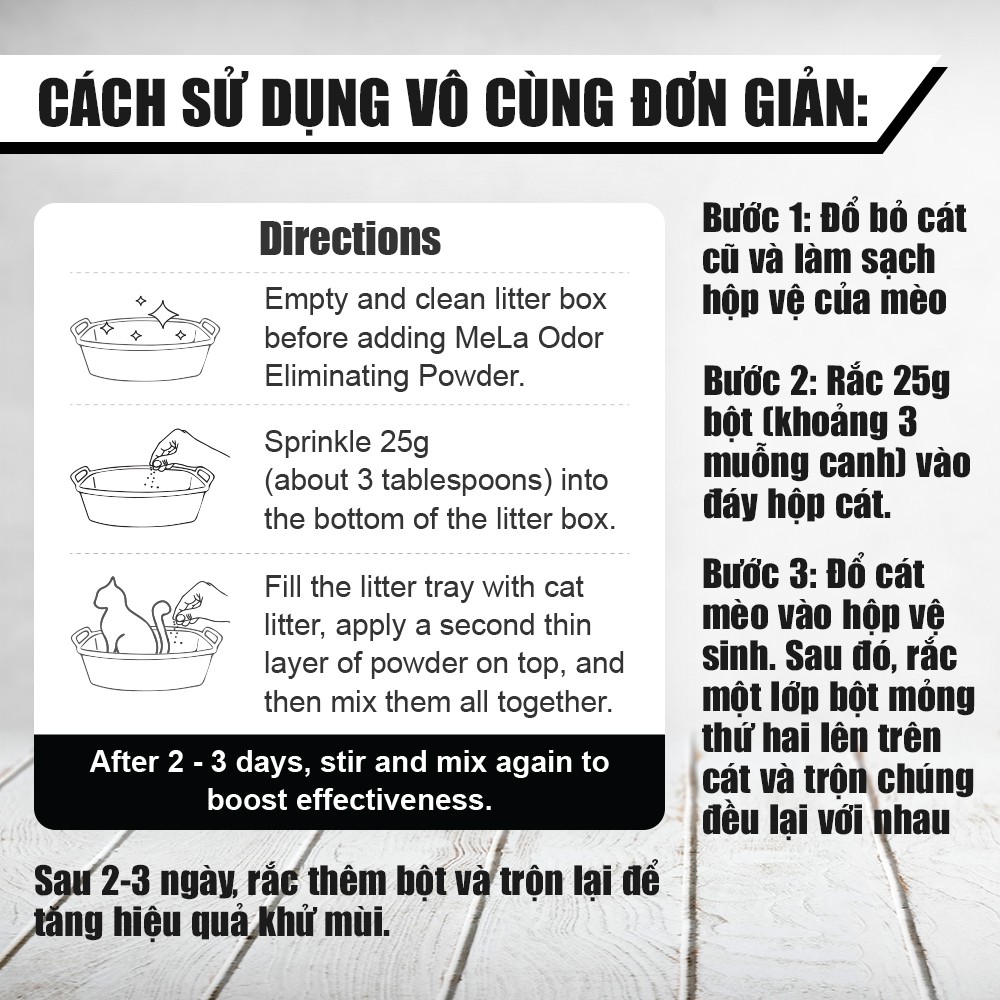 Khử mùi phân mèo, cát mèo MELA PLUS 800gram - Cách khử mùi phân mèo trong nhà