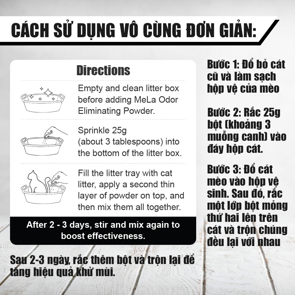 Bột khử mùi phân mèo, cát mèo MELA PLUS 800gram