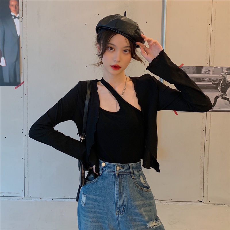 Bộ Áo Khoác Cardigan + Áo Hai Dây Xinh Xắn Theo Phong Cách Mùa Hè