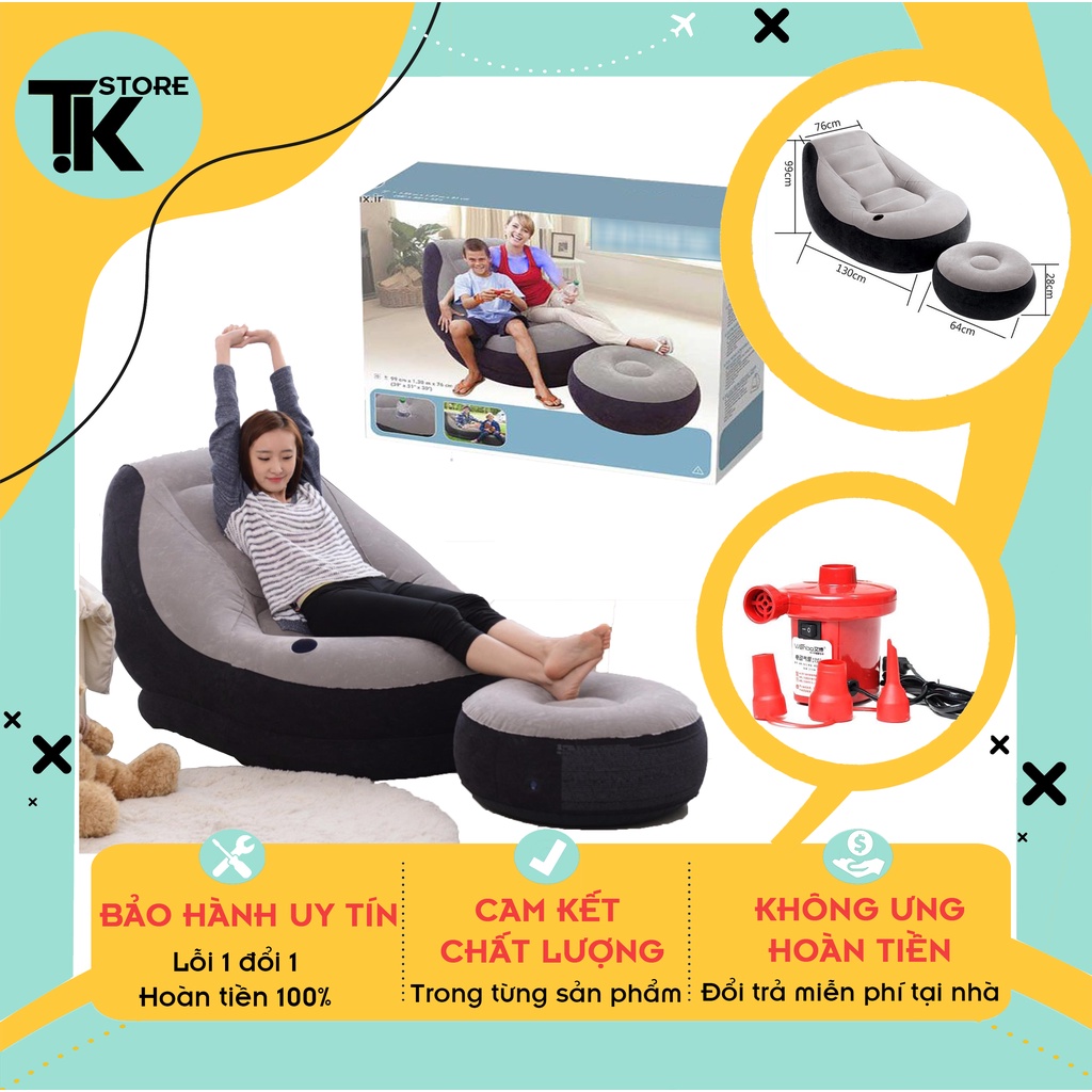 Ghế hơi tựa lưng bọc nhung tặng kèm đệm hơi lót chân và bơm điện- Bảo hành 12 tháng