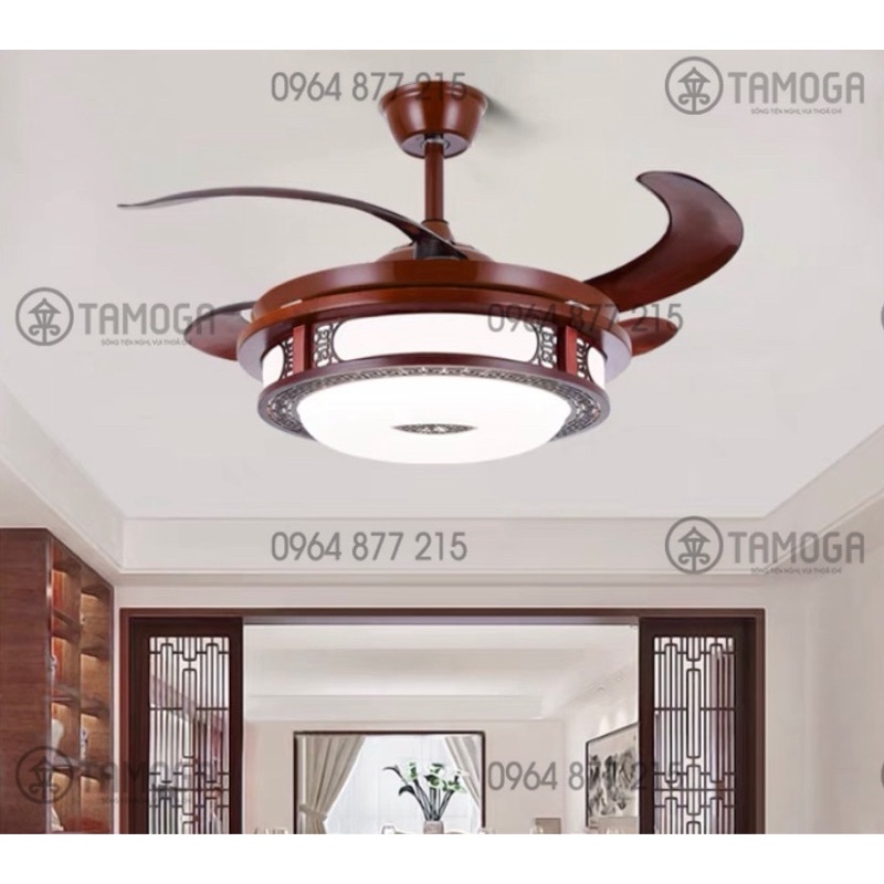 Quạt có đèn, quạt cánh gỗ trang trí phòng khách HAPOVA TACOR 8026 + Tặng kèm khiển