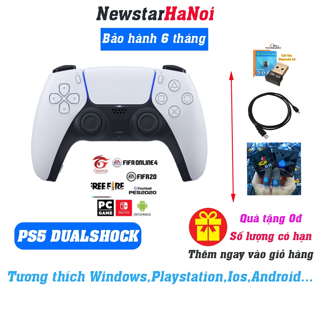 Tay cầm chơi game cho PC/Laptop PS5 trắng (có gạt Analog) - Tương thích PC/Laptop - Full skin game ff, pes...