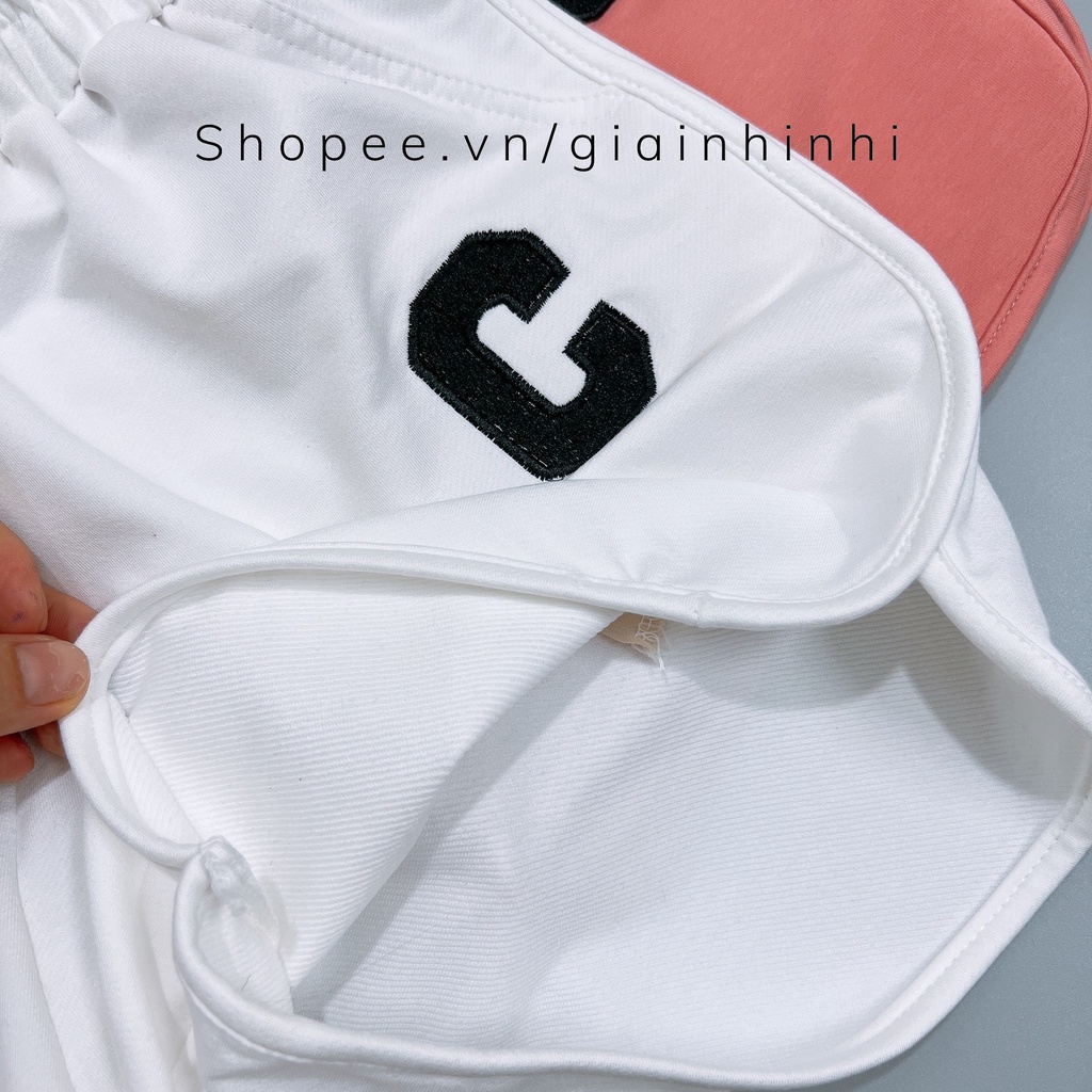 Quần short nữ da cá vát 2 bên chữ C, Quần đùi nữ cạp cao chữ thêu QS5534 - NhiNhi Shop