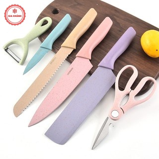 Bộ Dao Bếp Lúa Mạch 6 Món Kháng Khuẩn Nhiều Màu Sắc, Siêu Sắc Bén - MS LD201