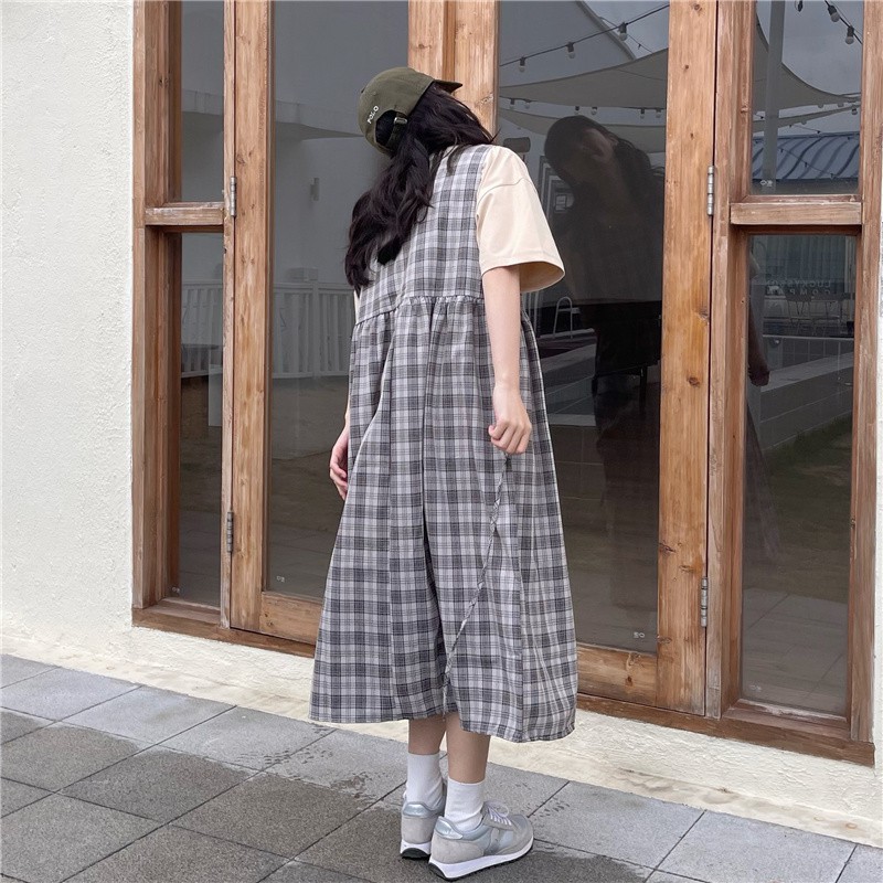 Đầm Maxi dây Dễ thương Kẻ sọc caro Form rộng Mùa Hè Ulzzang Hàn Quốc Váy Midi dài Cute Tiểu thư Thời trang | BigBuy360 - bigbuy360.vn