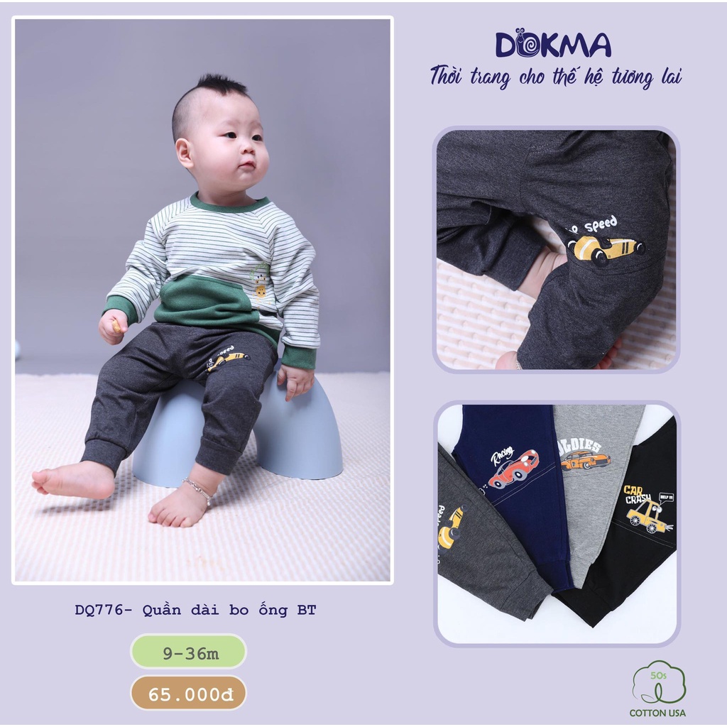 (6-36M) Quần dài bo ống vải cotton mỏng cho bé - DOKMA