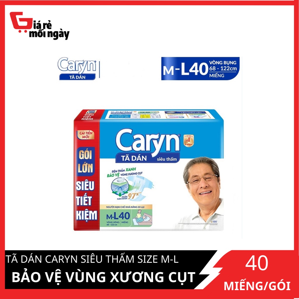 Tã Dán Caryn Siêu Thấm Bảo Vệ Vùng Xương Cụt Size m-L (Vòng Hông 68 - 122cm) 40 miếng/gói