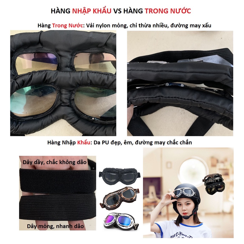 Kính Phi Công Cao Cấp Gắn Mũ Bảo Hiểm 1/2 và 3/4 Siêu Đẹp Kute