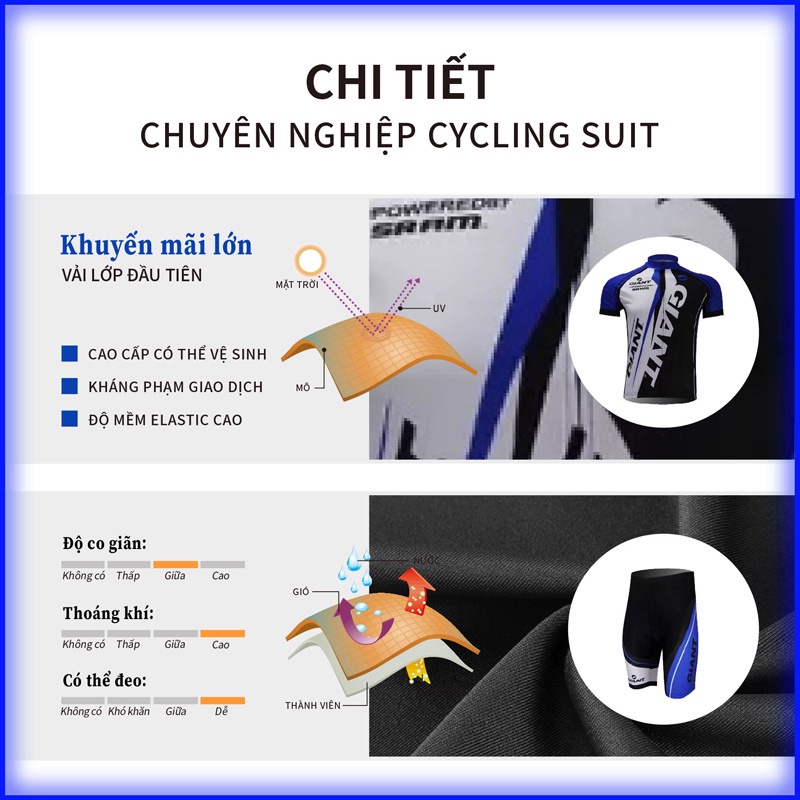 GIANT Áo khoác ngắn tay ngắn đi xe đạp Quần ngắn đi xe đạp Quần áo đi xe đạp ngoài trời Đua xe đạp MTB Bộ Jersey