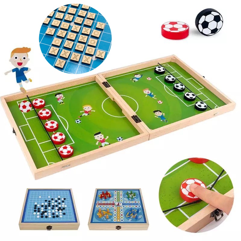 Boardgame Cờ Búng 4 Trong 1 Kết Hợp Cờ Ludo,Cá Ngựa,Flight Chess, Cờ Vây Và Cờ Caro Có Hộp Đựng Tiện Lợi