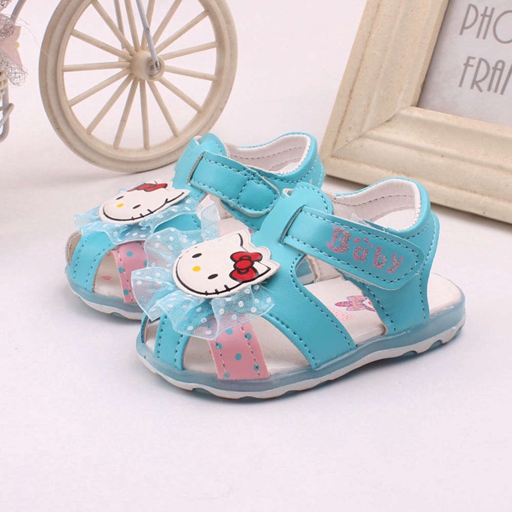 0-2 Years Cartoon Hello Kitty Pre Walker Newborn Baby Shoes Sandals for Girls Infant Toddler LED Shoes Sandals