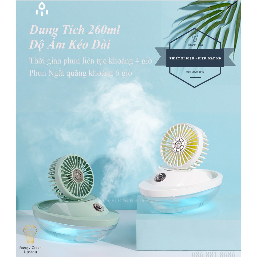 Quạt Phun Sương Tích Điện SX-HF01 - Kiểu Dáng Du Thuyền - Khếch Tán Tinh Dầu, Tạo Ẩm - Pin Sạc Tích Điện - BH 1 Năm