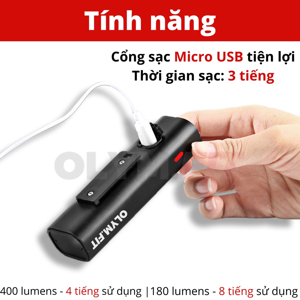 Đèn Xe Đạp 400 Lumens Sạc USB Độ Sáng Cao Chống Nước Gắn Xe Đạp Chất Lượng Cao Tiện Dụng